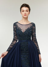 Chiffon  Scoop Neck Long Sleeves Beading Evening Dresses