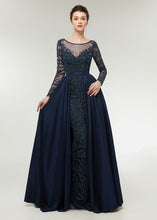 Chiffon  Scoop Neck Long Sleeves Beading Evening Dresses