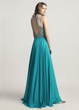 A-Line/Princess Chiffon Scoop Neck Appliques Lace Evening Dresses