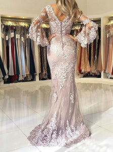 Trumpet/Mermaid Floor-Length Lace Long Sleeves Evening Dresses