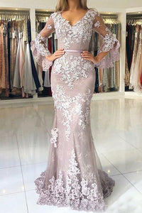 Trumpet/Mermaid Floor-Length Lace Long Sleeves Evening Dresses