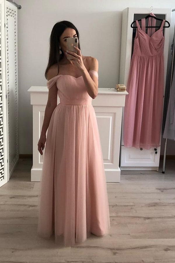Off-the-Shoulder Ruched Tulle A-Line Evening Gown