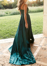 V-neck Spaghetti Straps Sleeveless Satin Prom Dresses