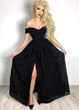 Black Chiffon Off-the-Shoulder Evening Dresses