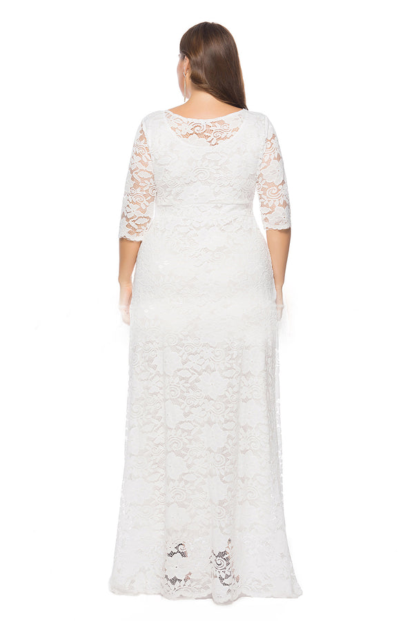 White Half-Sleeve Lace Sheath Mother of the Bride Dress with Pockets