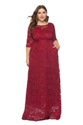 Burgundy Half-Sleeve Lace Sheath Mother of the Bride Dress with Pockets