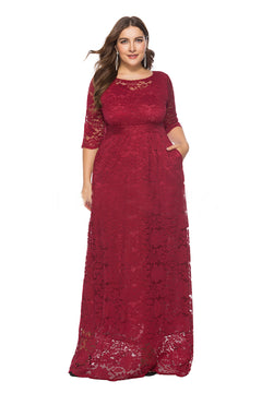 Burgundy Half-Sleeve Lace Sheath Mother of the Bride Dress with Pockets