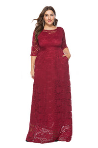 1/2 Sleeves Scoop Neck Lace Long Plus Size Mother of the Bride Dresses