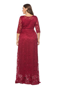 1/2 Sleeves Scoop Neck Lace Long Plus Size Mother of the Bride Dresses