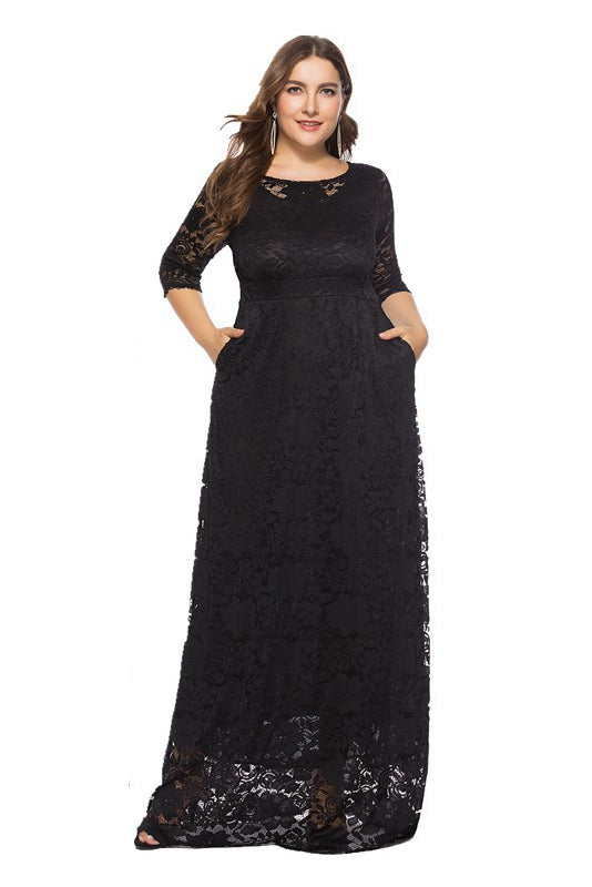 1/2 Sleeves Scoop Neck Lace Long Plus Size Mother of the Bride Dresses