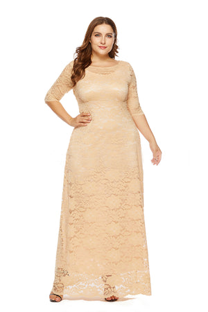 Champagne Half-Sleeve Lace Sheath Mother of the Bride Dress with Pockets