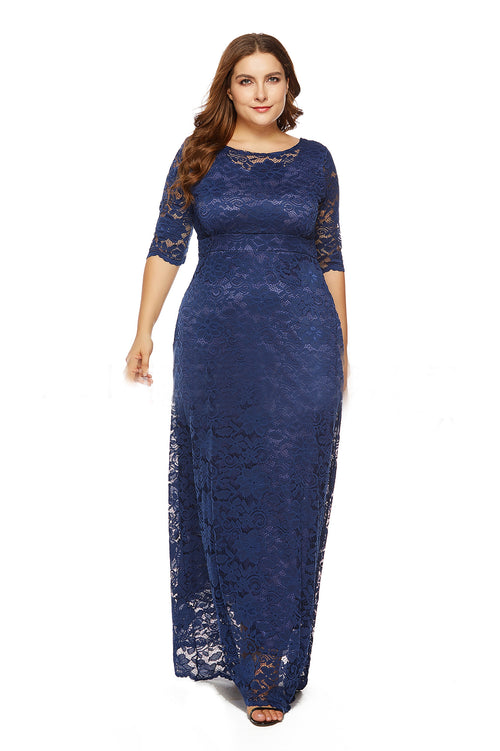 Blue Half-Sleeve Lace Sheath Mother of the Bride Dress with Pockets