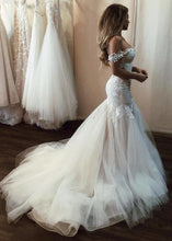 Tulle Sweep Train Off-the-Shoulder Appliques Lace Wedding Dresses