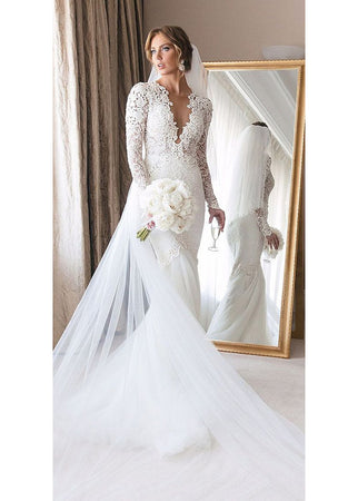 Long Sleeves V-neck Lace Boho Wedding Dress