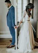 3/4 Sleeves V-neck Chiffon Lace Wedding Dress