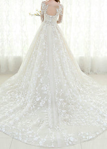 Long Sleeves Tulle Appliques Lace Wedding Dresses