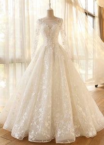 Long Sleeves Tulle Appliques Lace Wedding Dresses