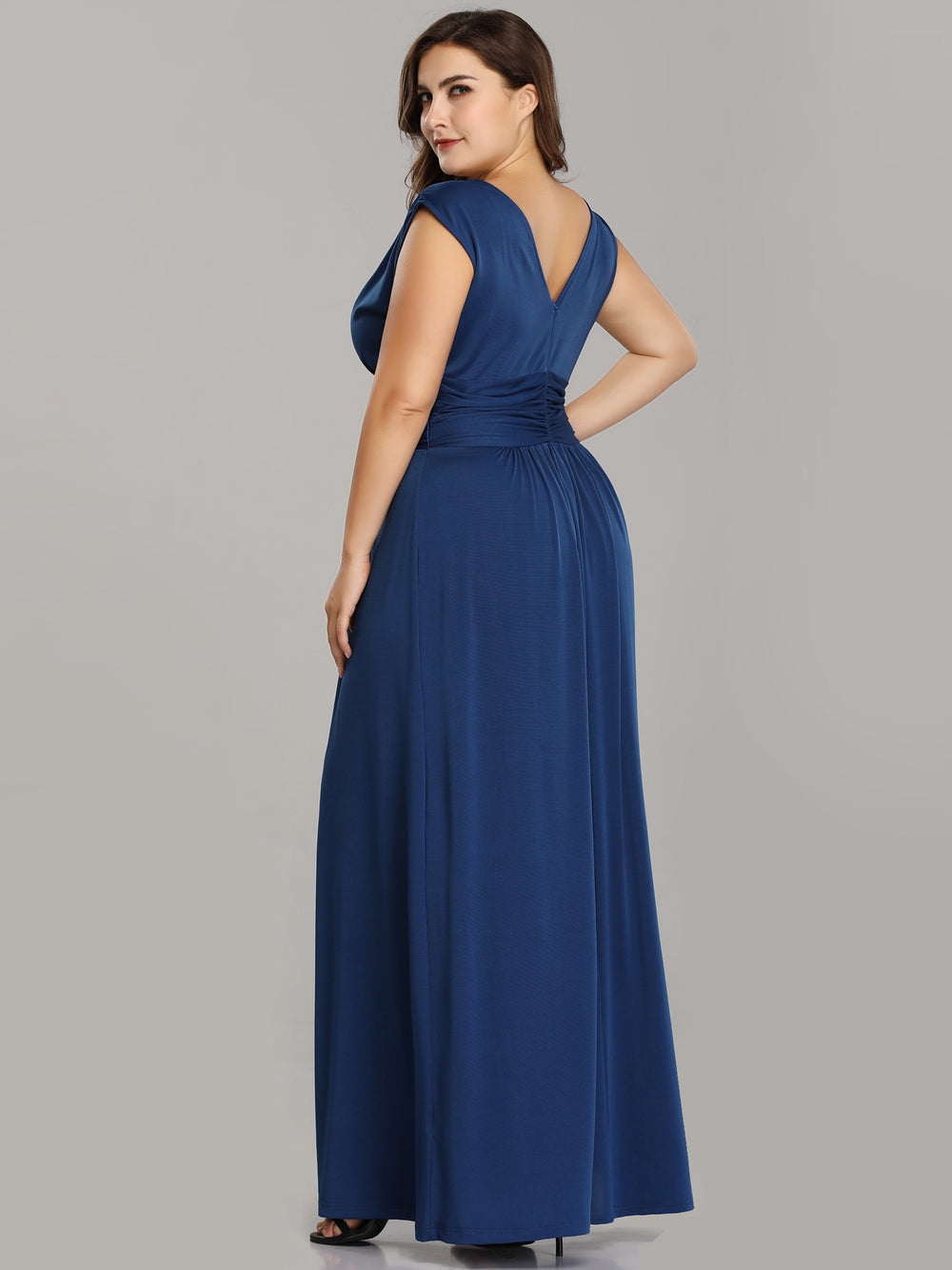 Ruched Surplice Stretch Satin A-Line Evening Dress