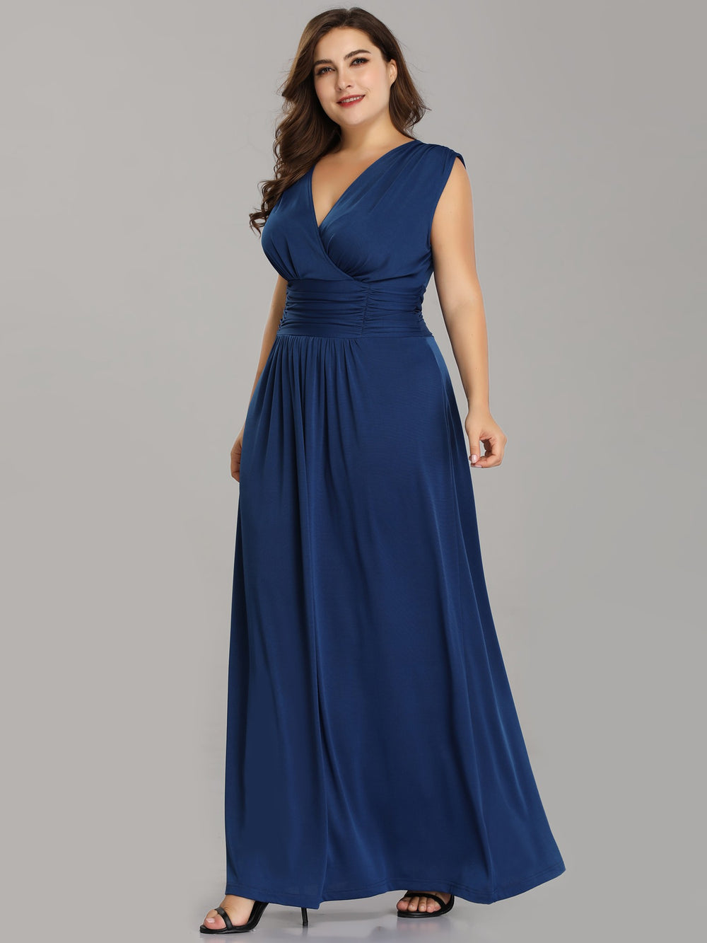 Ruched Surplice Stretch Satin A-Line Evening Dress