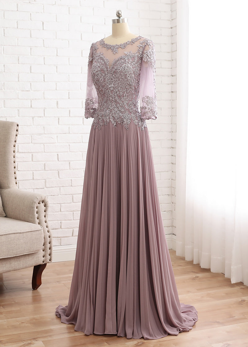 Tulle & Chiffon Scoop A-line Mother Of The Bride Dress With Lace Flowers Appliques Secondary image