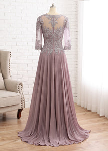 Tulle & Chiffon Scoop A-line Mother Of The Bride Dress With Lace Folwers Appliques