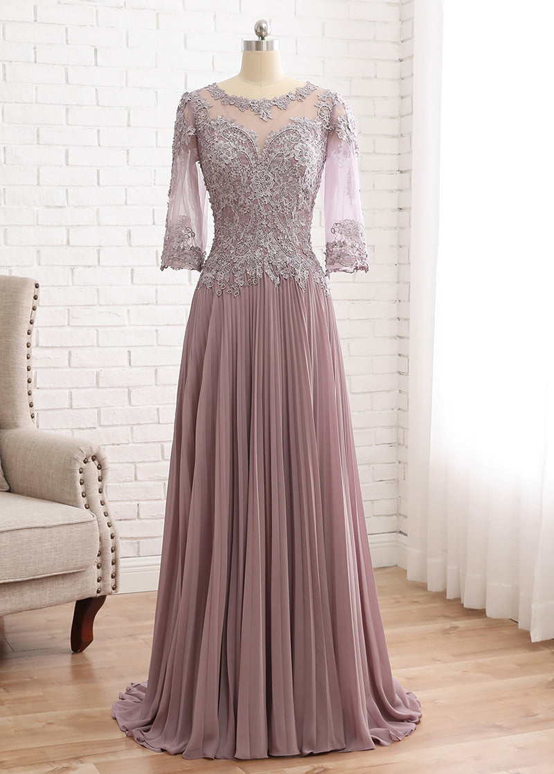 Tulle & Chiffon Scoop A-line Mother Of The Bride Dress With Lace Flowers Appliques Main image