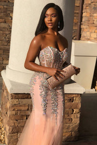 Trumpet/Mermaid Sweetheart Tulle Beading African American Prom Dresses