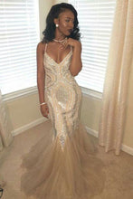 Spaghetti Straps Tulle Sequined Floor-Length Prom Dresses