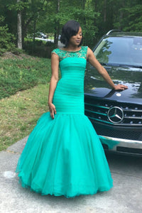 Trumpet/Mermaid Tulle Beading Prom Dresses 2019