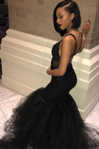 Trumpet/Mermaid Tulle Floor-Length Lace Prom Dresses