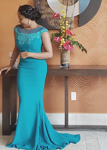 A-Line/Princess Short Sleeves Chiffon Long Prom Dresses