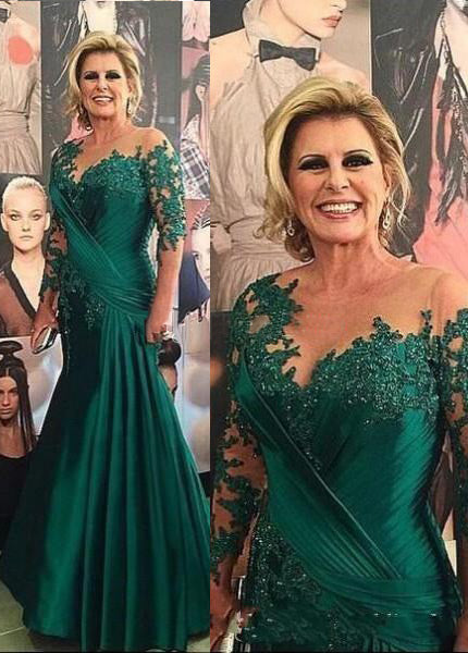 Satin Long Sleeves Mother of the Bride Dresses with Appliques Lace Main image