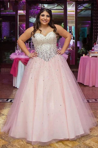 A-Line/Princess Sweetheart Tulle Floor-Length Plus Size  Prom Dresses