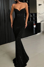 Trumpet/Mermaid Spaghetti Straps Sweetheart  Sequined Prom Dresses