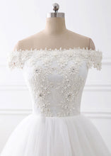 A-Line/Princess Tulle Off-the-Shoulder Appliques Lace Wedding Dresses