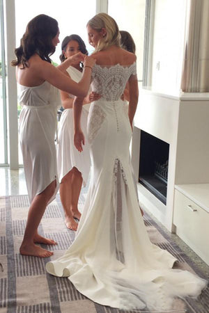 Off-the-Shoulder Trumpet/Mermaid  Lace  Wedding Dress