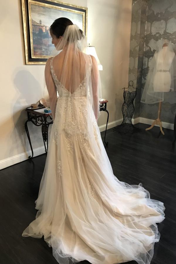 V-Neck Lace and Tulle A-Line Wedding Dress