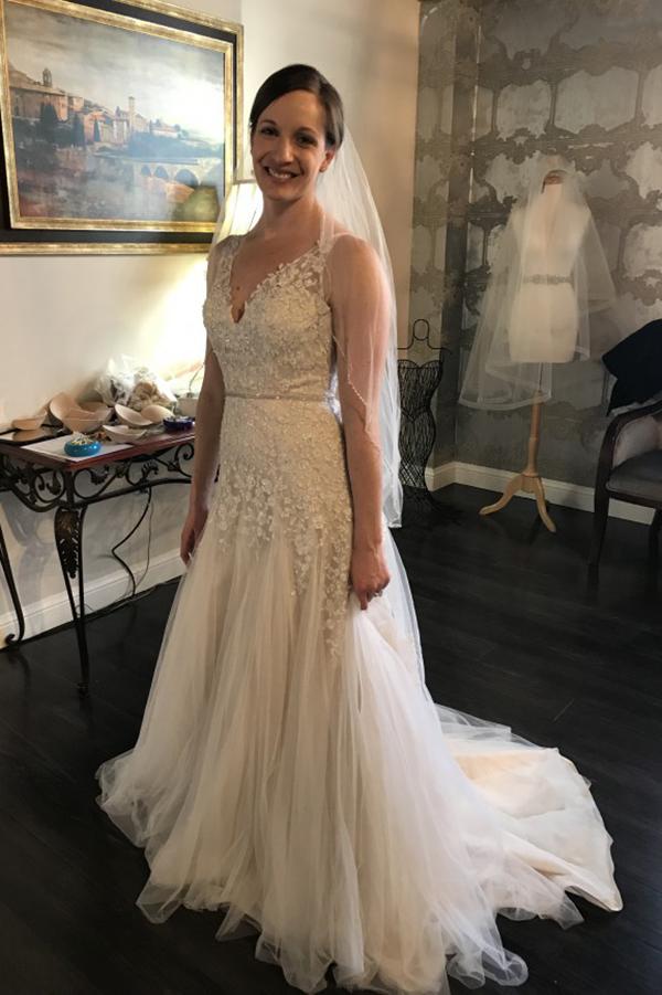 V-Neck Lace and Tulle A-Line Wedding Dress