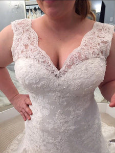 A-Line/Princess Lace V-neck Plus Size Wedding Dresses