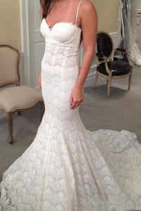 Spaghetti Straps Sweetheart Lace Sweep Train Wedding Dresses