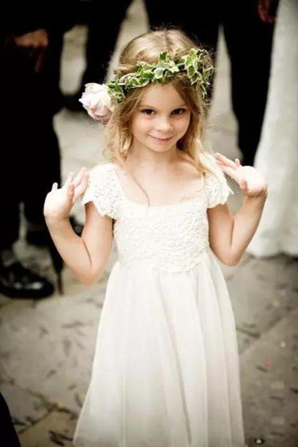 Lace Floor-Length Short Sleeves Flower Girl Dresses