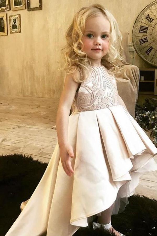 A-Line/Princess Asymmetrical Satin Flower Girl Dresses