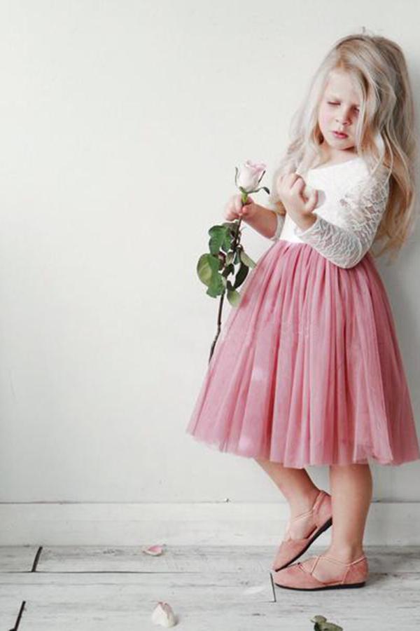 Tulle Long Sleeves Lace Short Flower Girl Dresses