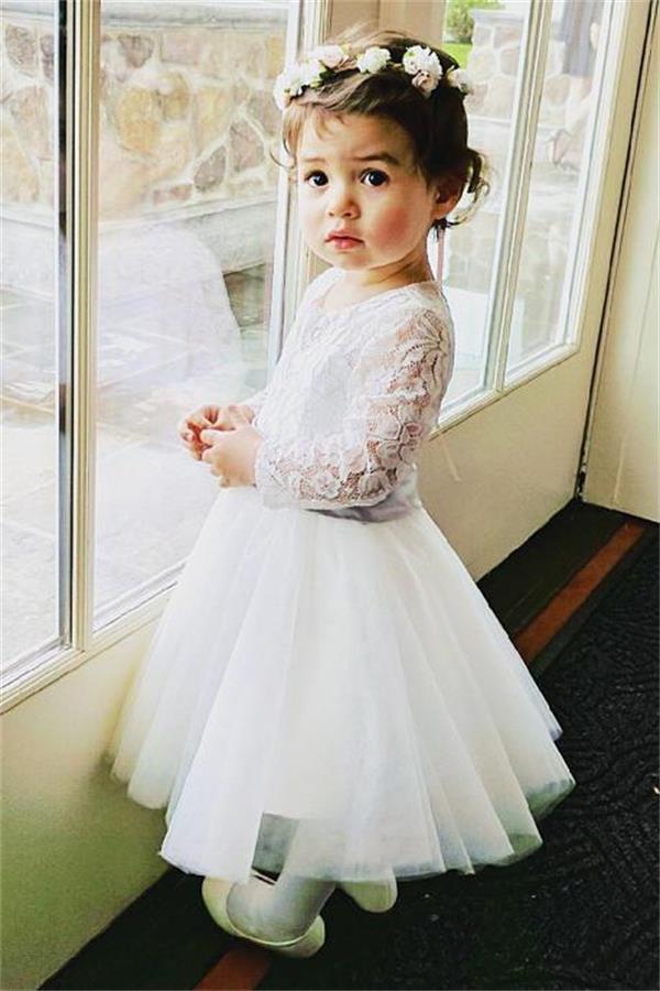A-Line/Princess Long Sleeves Lace Flower Girl Dresses