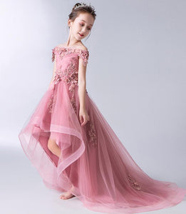 Off-the-Shoulder Appliques Lace Asymmetrical Flower Girl Dresses