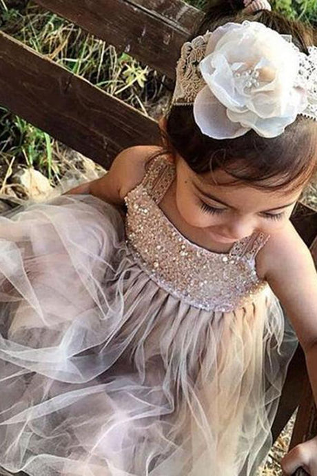 Tulle Beading Sleeveless Flower Girl Dresses