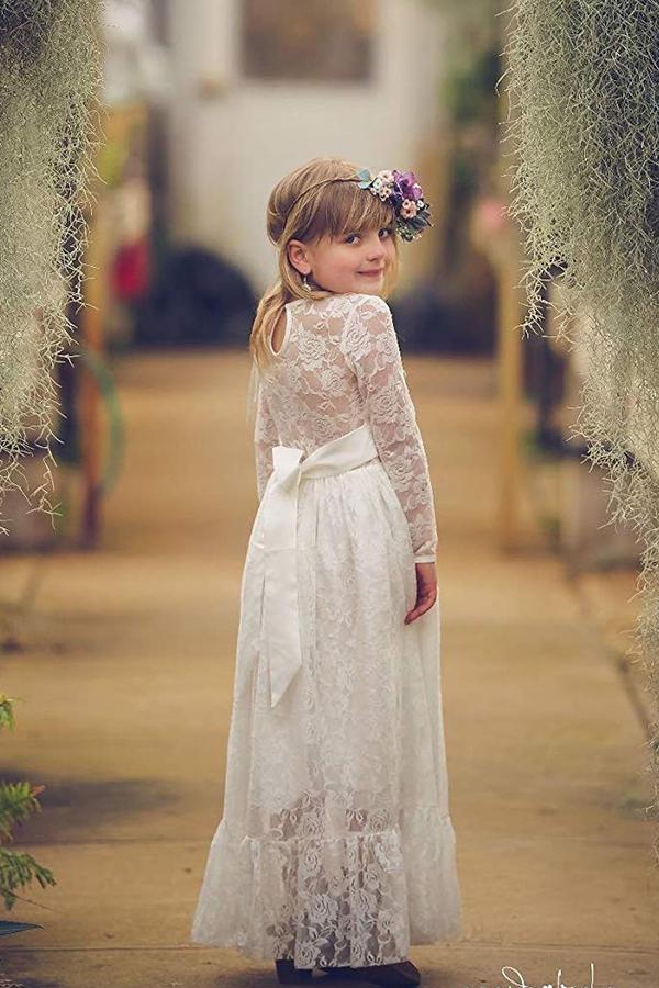 Lace  Long Sleeves Floor-Length Flower Girl Dresses