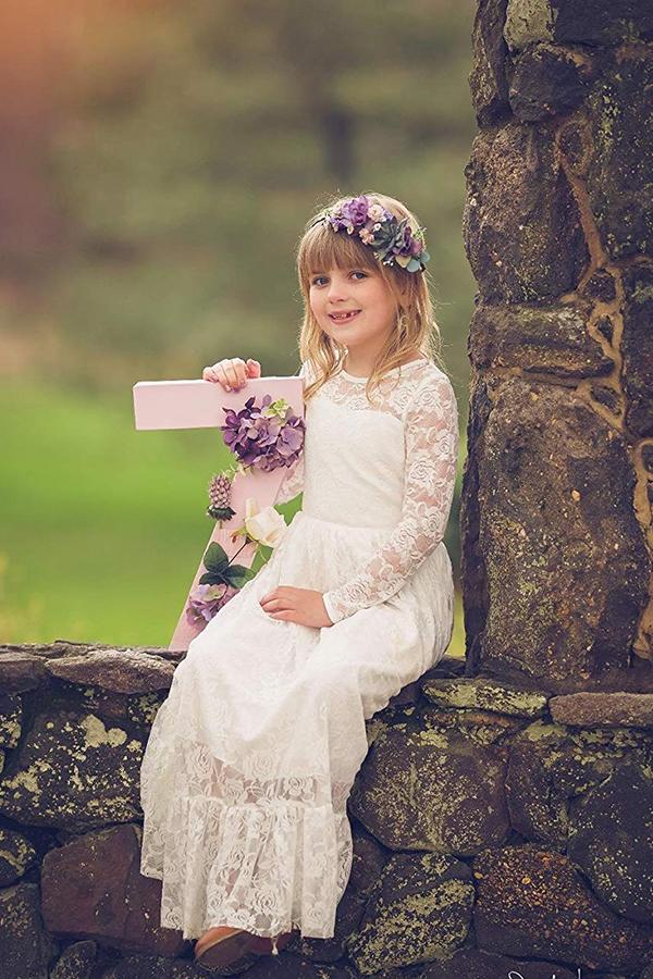 Lace  Long Sleeves Floor-Length Flower Girl Dresses