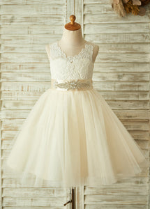 Lace Sleeveless Tulle Flower Girl Dresses