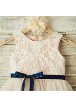 A-Line/Princess Scoop Neck  Lace Flower Girl Dresses